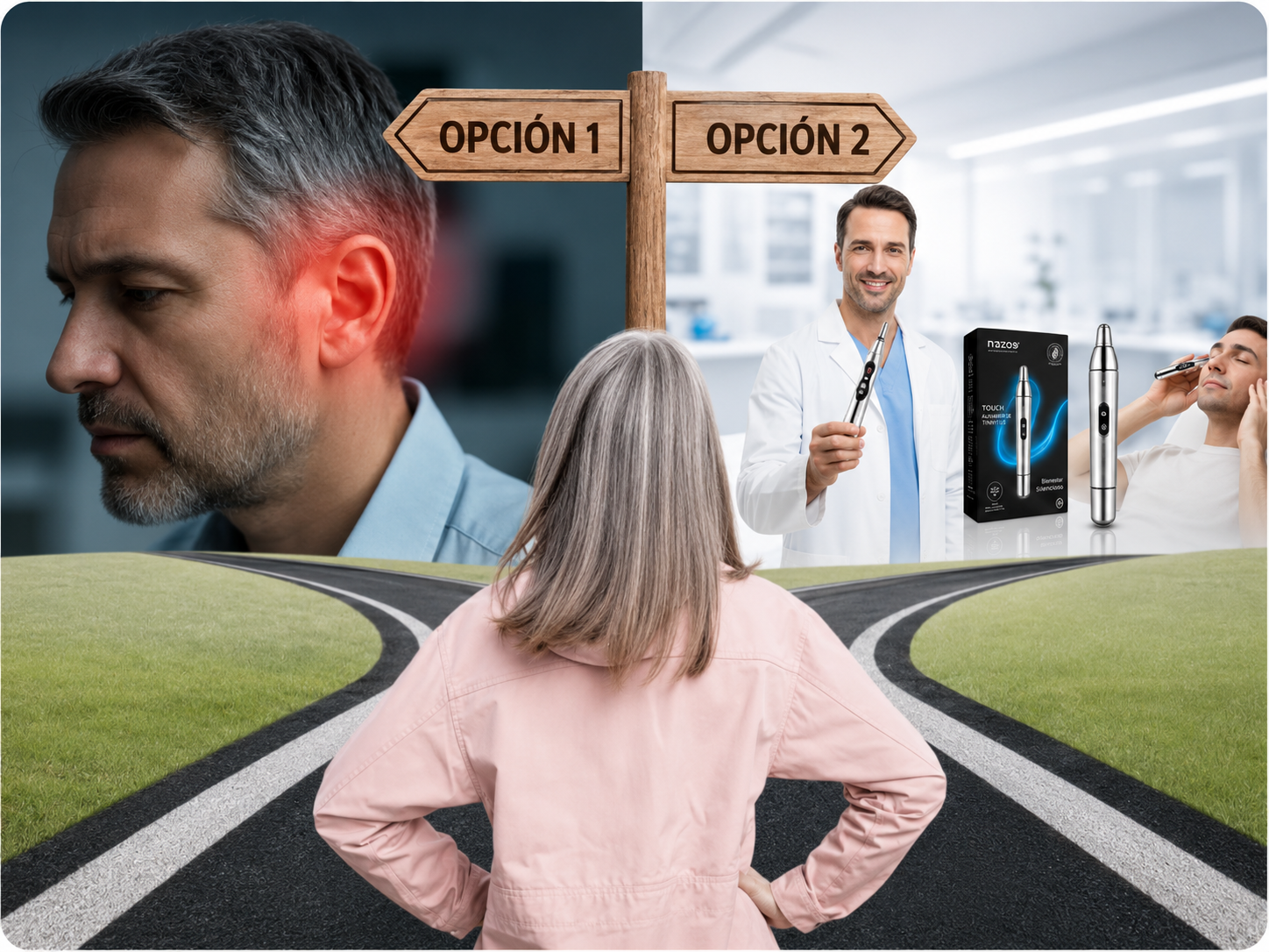 Opción 1: seguir con el zumbido. Opción 2: usar PuntoCalm®